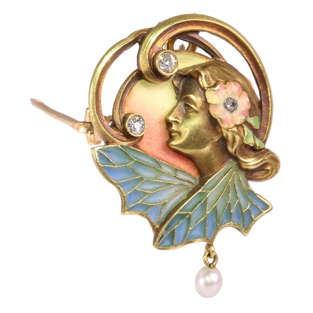 High quality Art Nouveau pendant/brooch with plique a jour enamel (image 5 of 13)